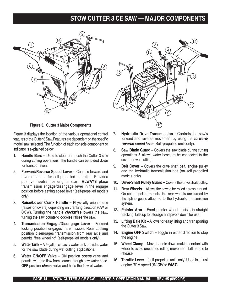 Stow cutter 3 ce saw — major components | Multiquip CS8CE20H20 User Manual | Page 14 / 158