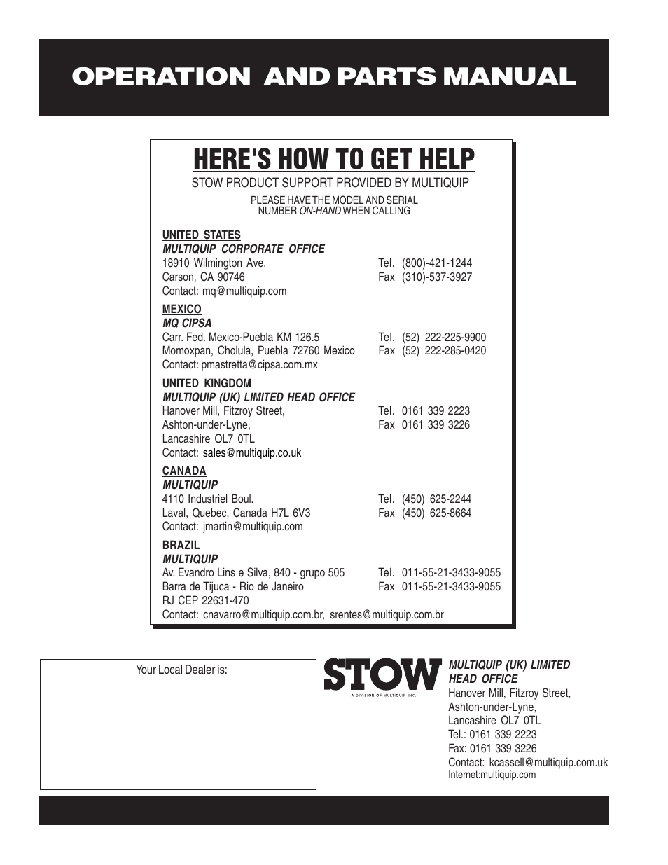 Here's how to get help, Operation and parts manual | Multiquip CS8CE20H20 User Manual | Page 158 / 158