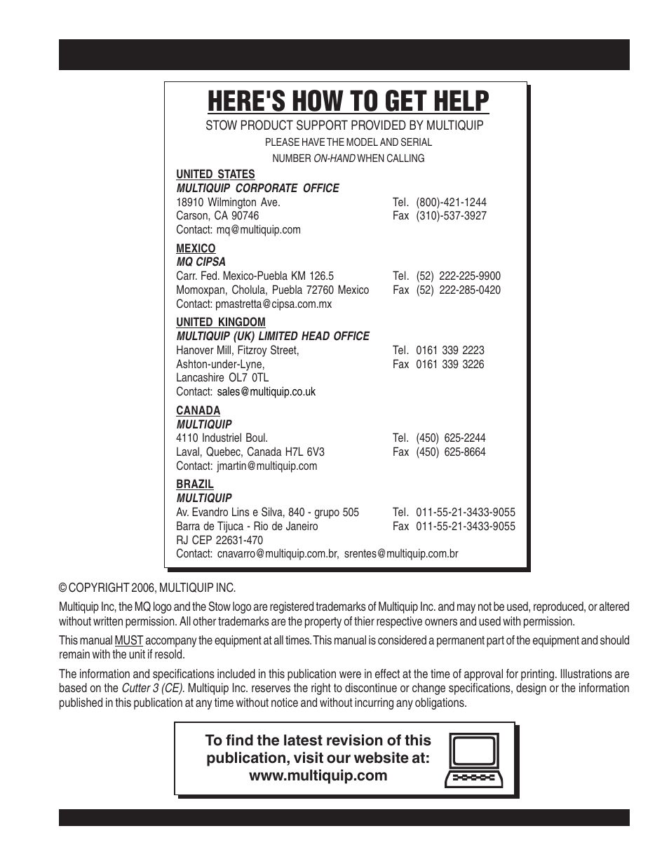 Here's how to get help | Multiquip CS8CE20H20 User Manual | Page 2 / 158