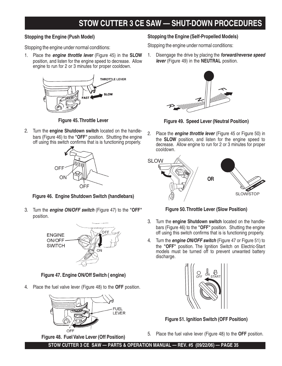 Stow cutter 3 ce saw — shut-down procedures | Multiquip CS8CE20H20 User Manual | Page 35 / 158