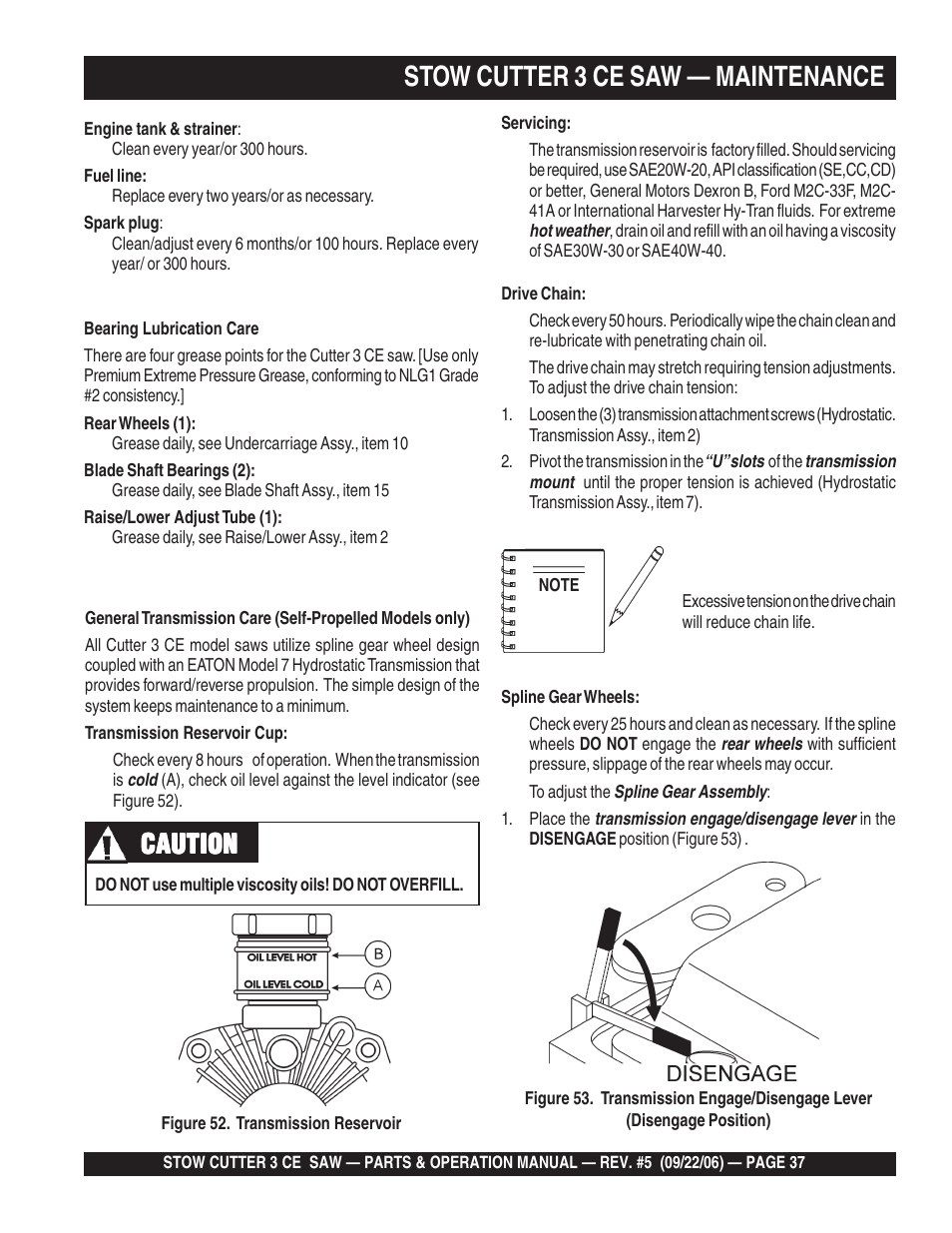 Stow cutter 3 ce saw — maintenance, Caution | Multiquip CS8CE20H20 User Manual | Page 37 / 158