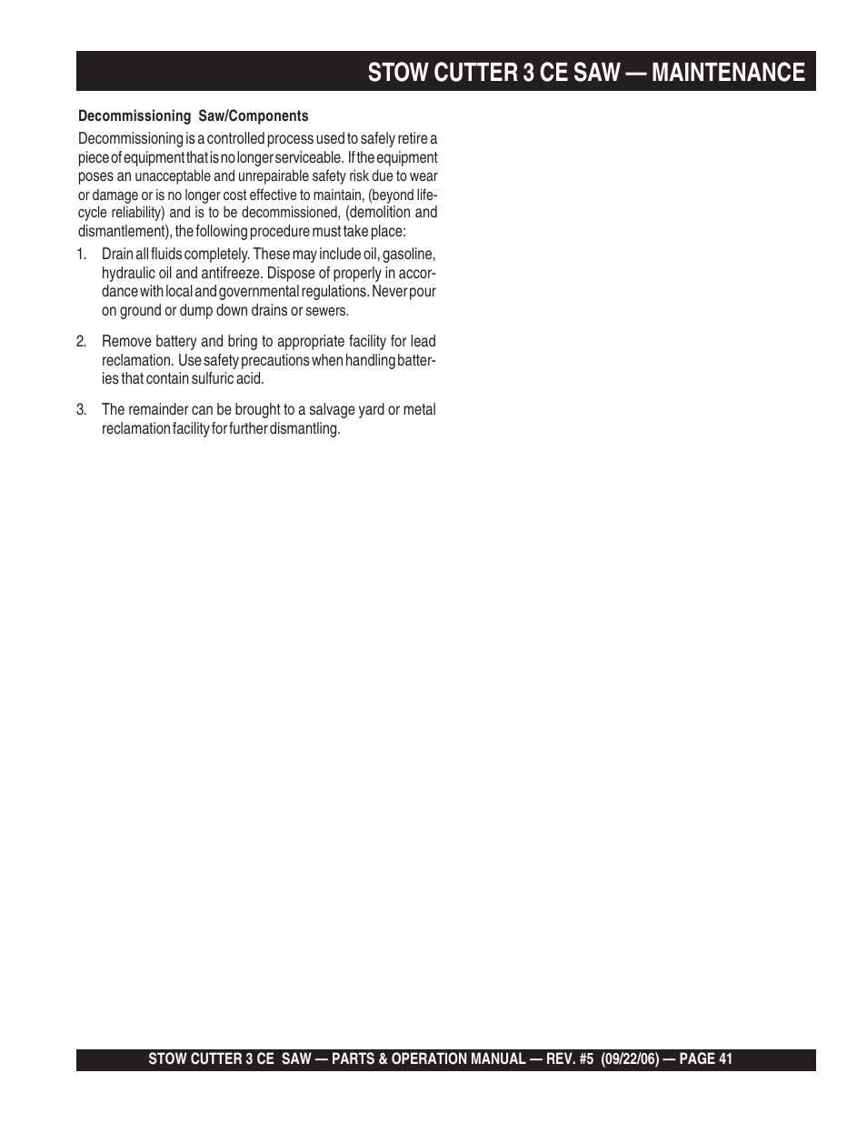 Stow cutter 3 ce saw — maintenance | Multiquip CS8CE20H20 User Manual | Page 41 / 158
