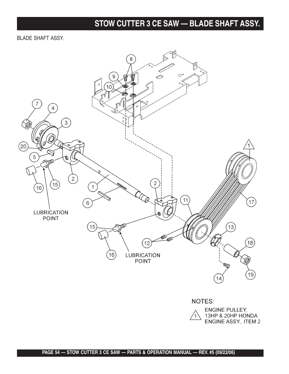 Stow cutter 3 ce saw — blade shaft assy | Multiquip CS8CE20H20 User Manual | Page 54 / 158