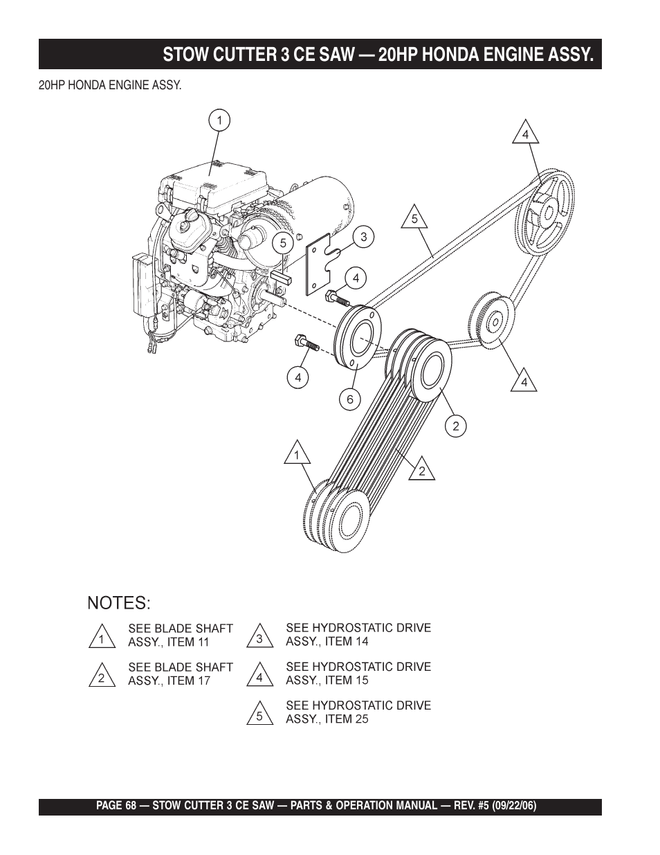 Stow cutter 3 ce saw — 20hp honda engine assy | Multiquip CS8CE20H20 User Manual | Page 68 / 158