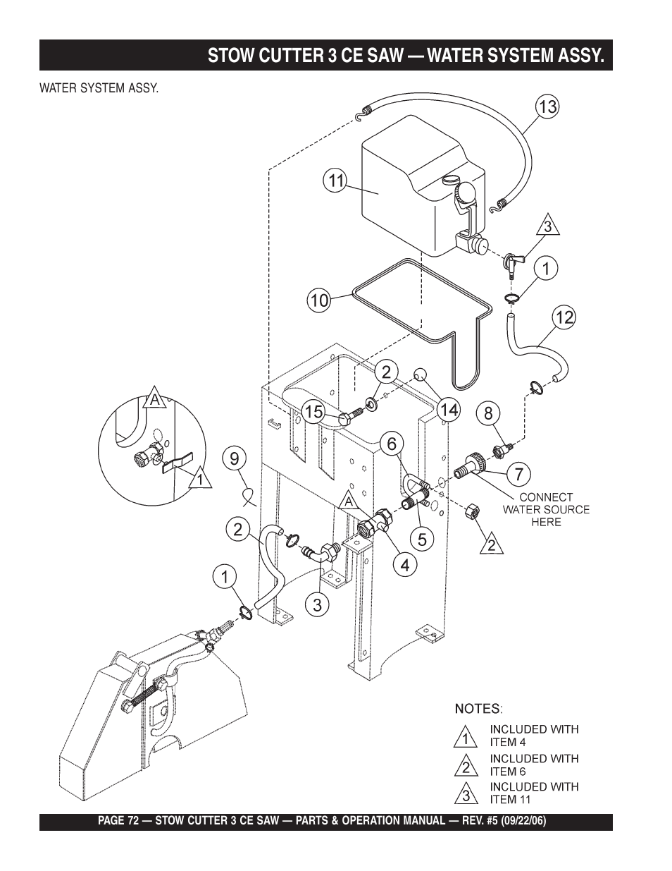 Stow cutter 3 ce saw — water system assy | Multiquip CS8CE20H20 User Manual | Page 72 / 158