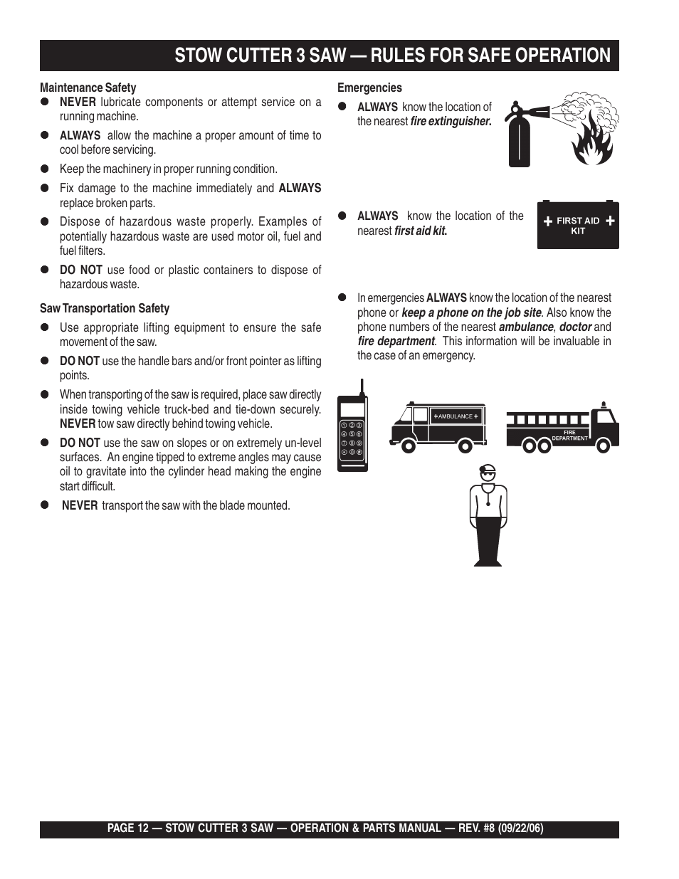 Stow cutter 3 saw — rules for safe operation | Multiquip CS820H20 User Manual | Page 12 / 152