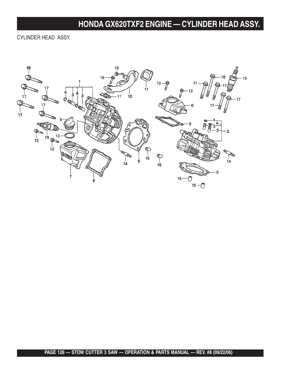 Honda gx620txf2 engine — cylinder head assy | Multiquip CS820H20 User Manual | Page 126 / 152