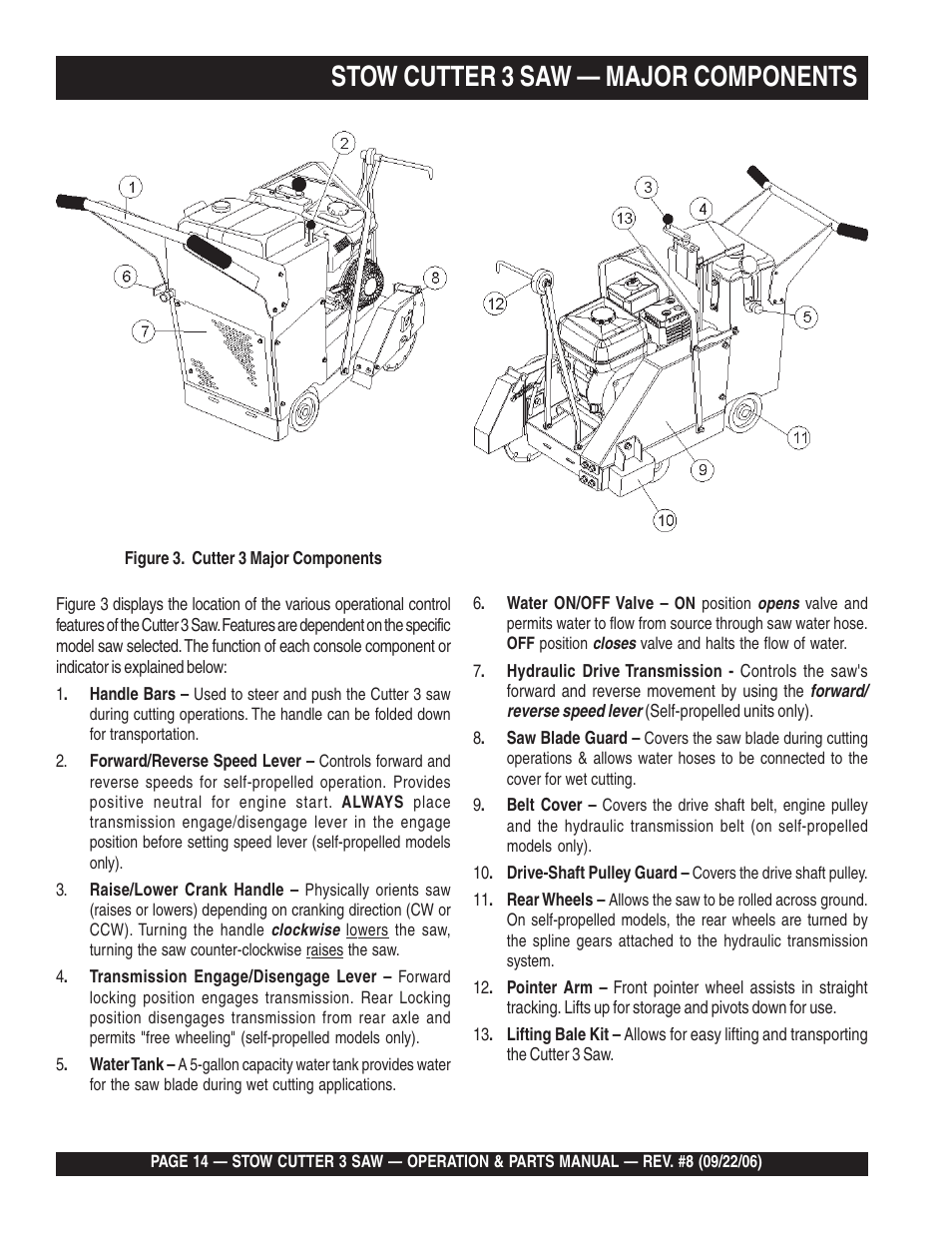 Stow cutter 3 saw — major components | Multiquip CS820H20 User Manual | Page 14 / 152
