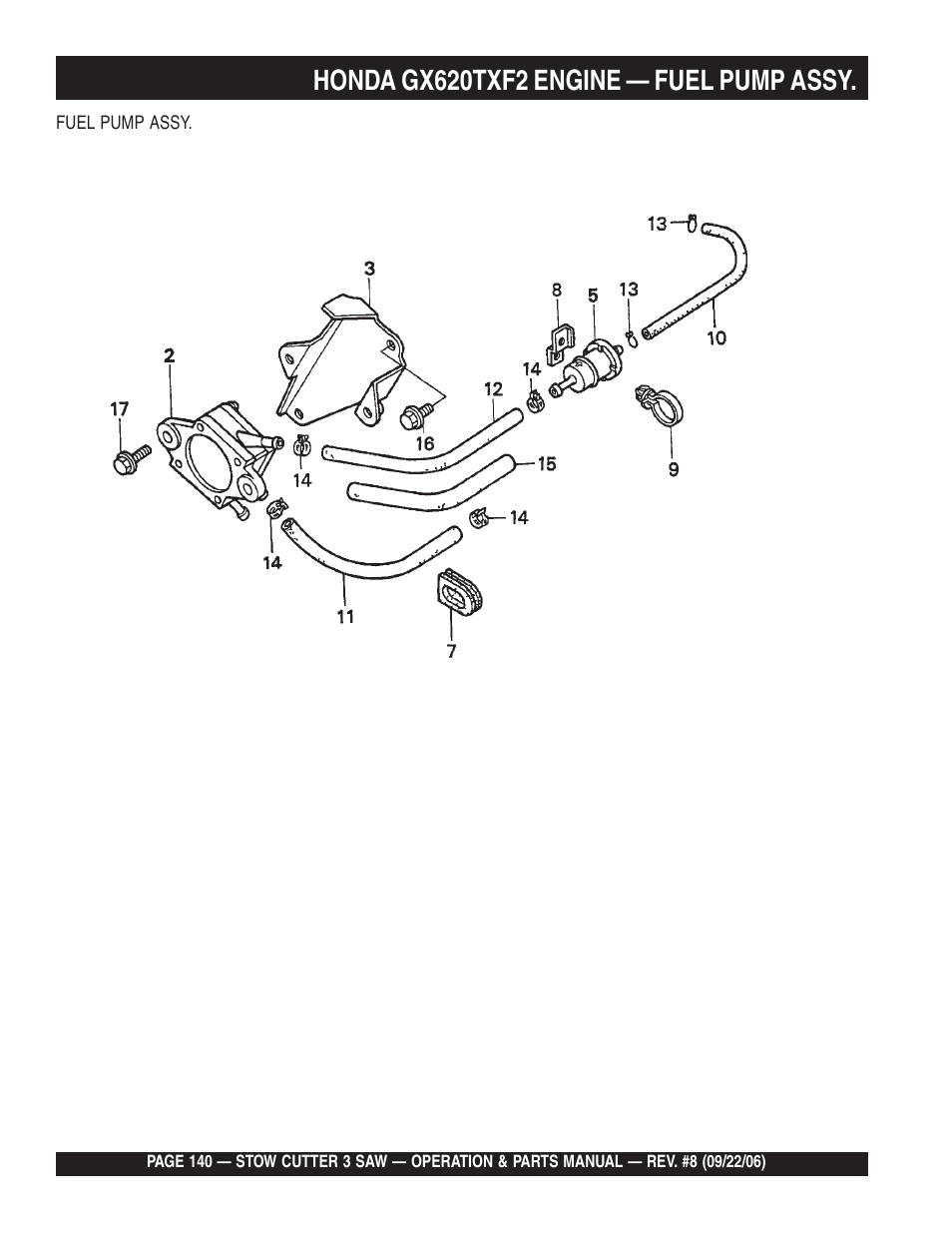 Honda gx620txf2 engine — fuel pump assy | Multiquip CS820H20 User Manual | Page 140 / 152