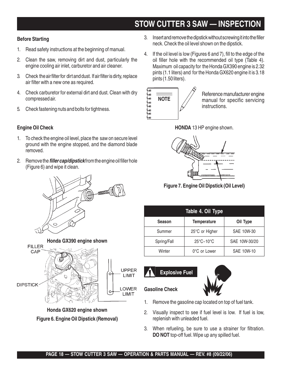 Stow cutter 3 saw — inspection | Multiquip CS820H20 User Manual | Page 18 / 152