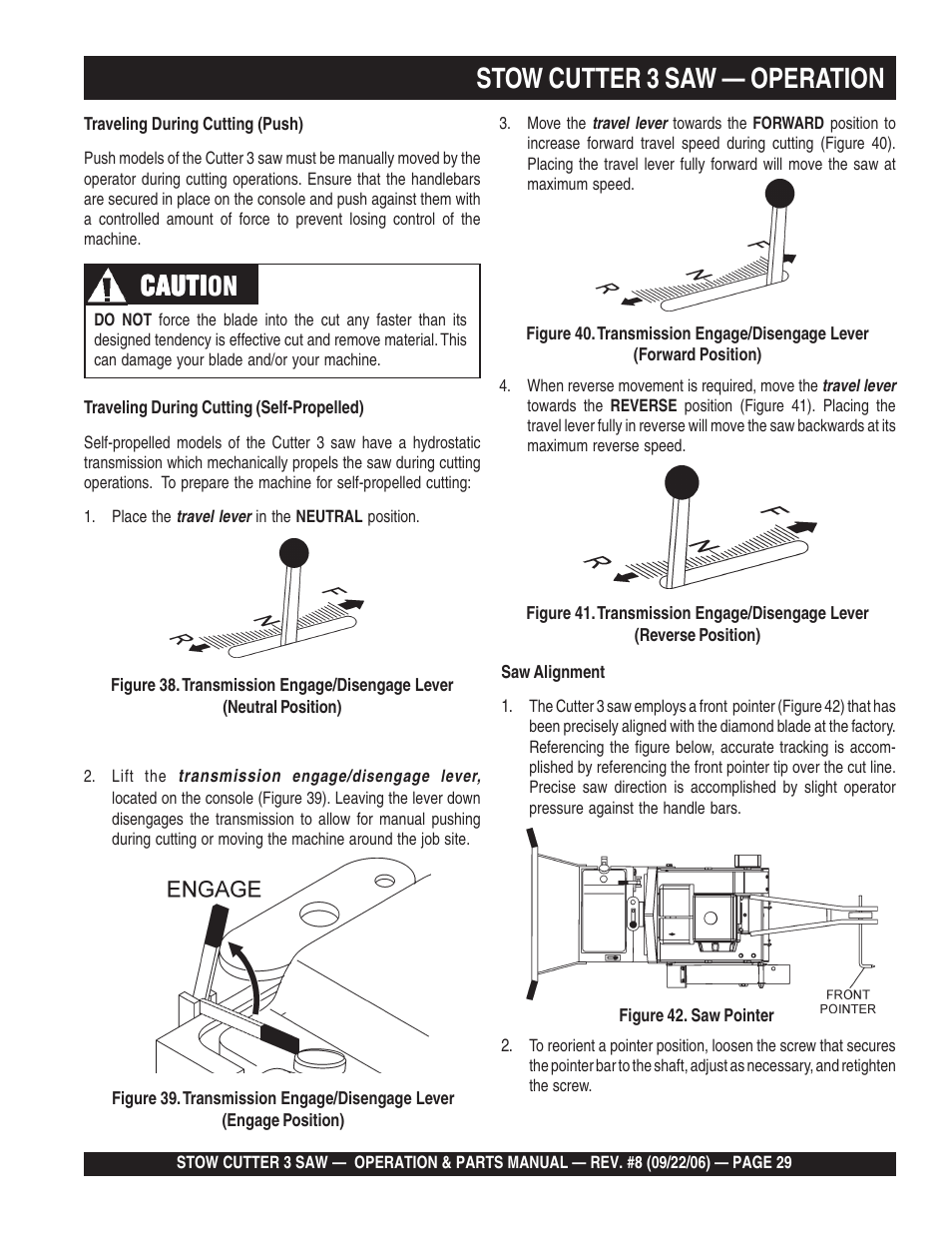 Stow cutter 3 saw — operation, Cauti, Cauti caution | Multiquip CS820H20 User Manual | Page 29 / 152