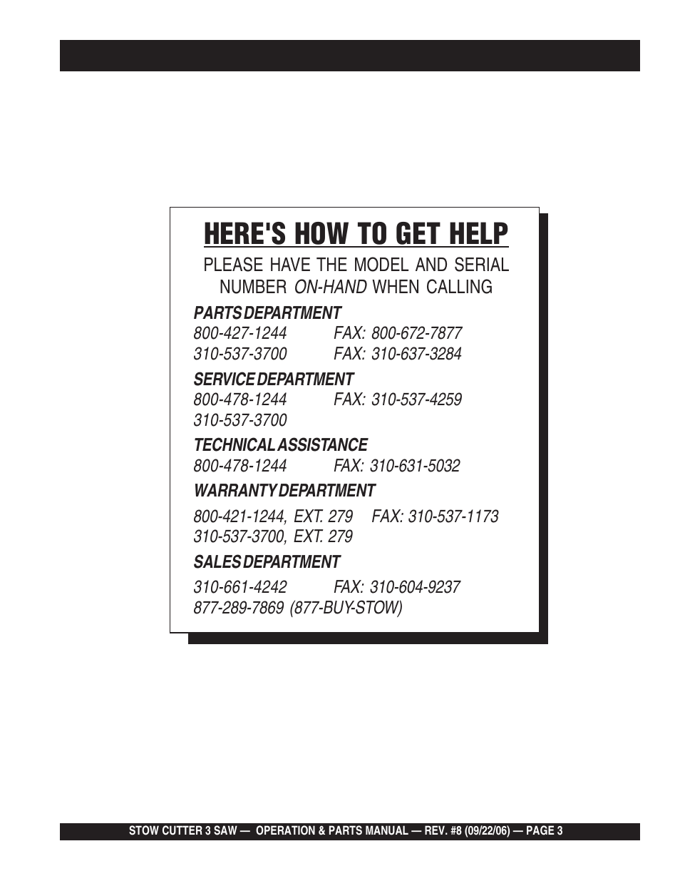 Here's how to get help | Multiquip CS820H20 User Manual | Page 3 / 152