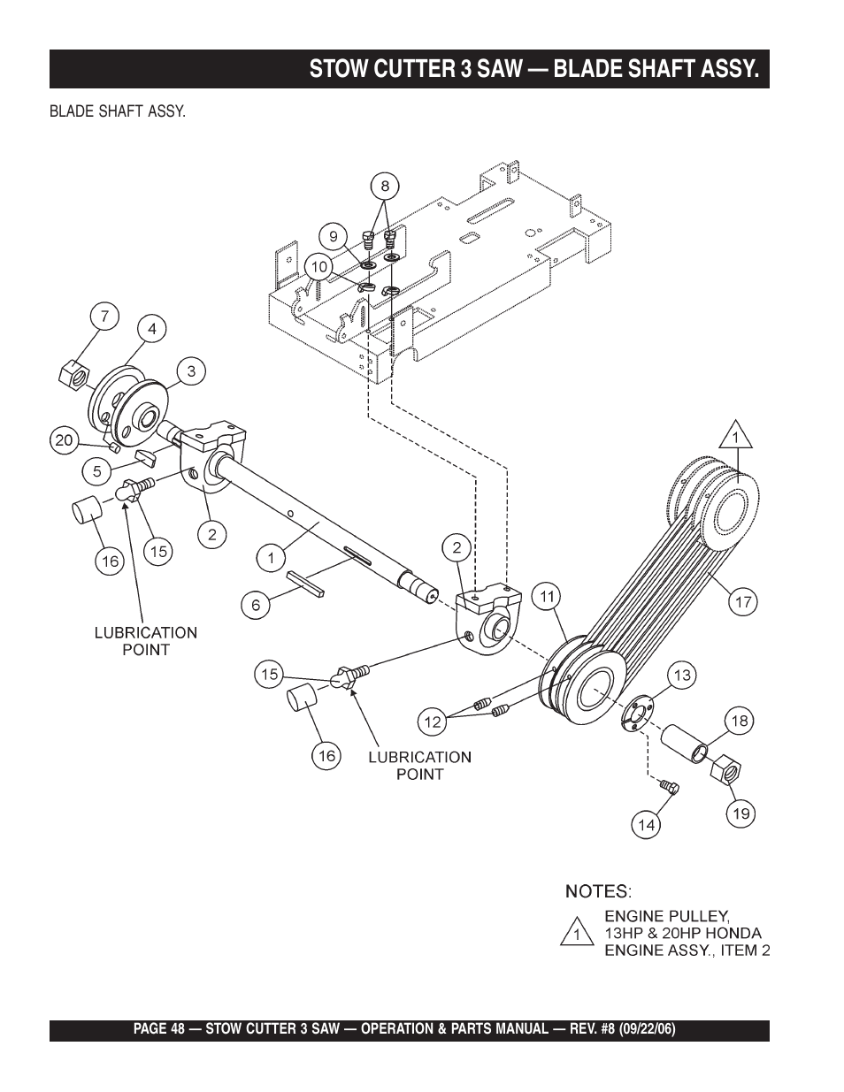 Stow cutter 3 saw — blade shaft assy | Multiquip CS820H20 User Manual | Page 48 / 152