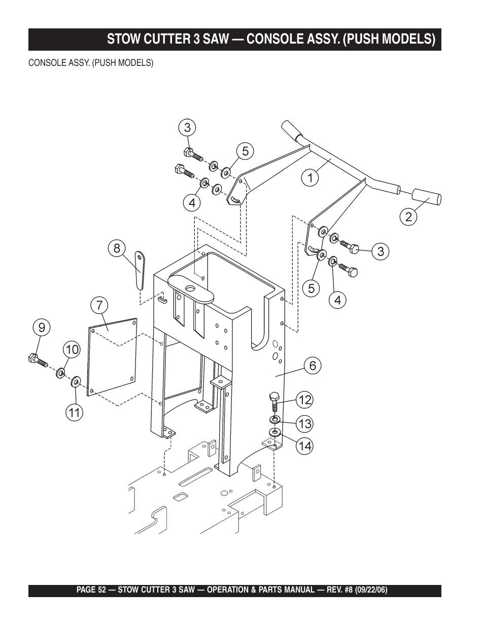 Stow cutter 3 saw — console assy. (push models) | Multiquip CS820H20 User Manual | Page 52 / 152