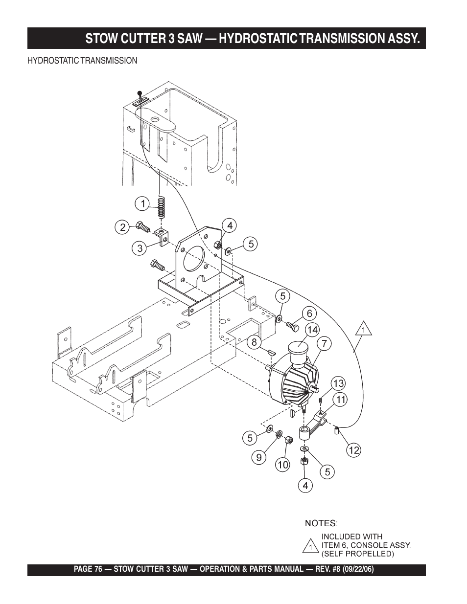 Stow cutter 3 saw — hydrostatic transmission assy | Multiquip CS820H20 User Manual | Page 76 / 152
