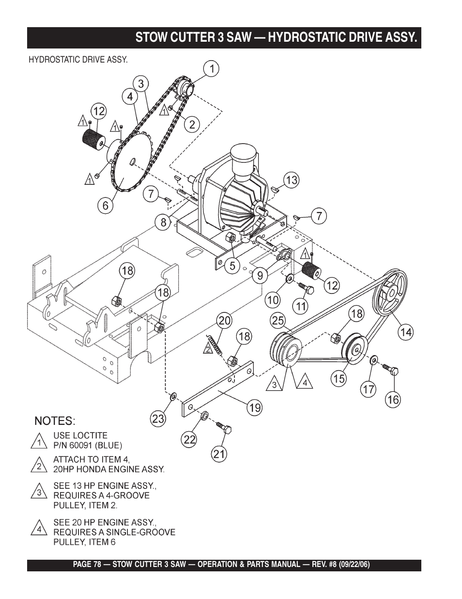 Stow cutter 3 saw — hydrostatic drive assy | Multiquip CS820H20 User Manual | Page 78 / 152