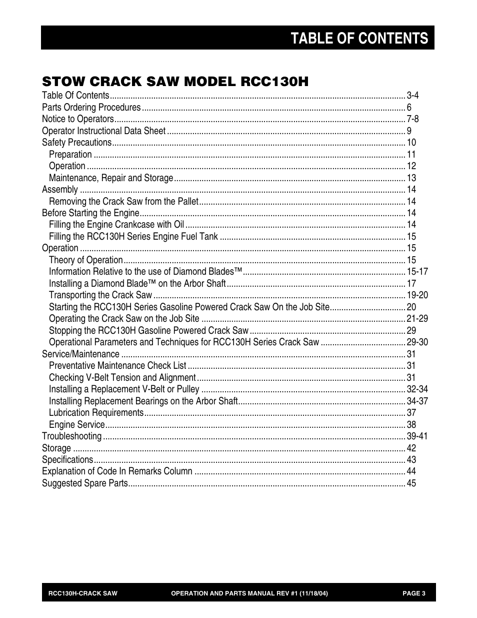 Multiquip RCC130H User Manual | Page 3 / 60