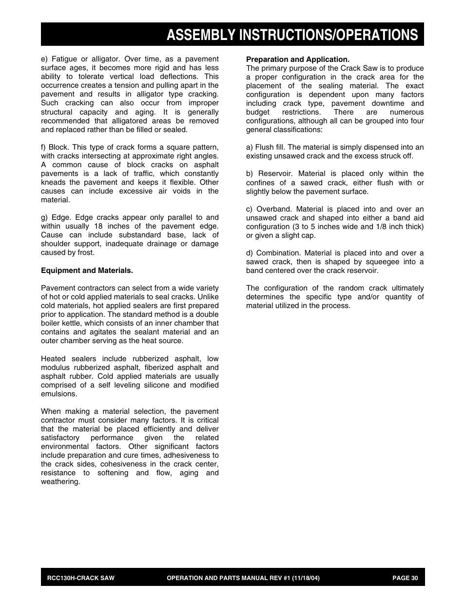 Assembly instructions/operations | Multiquip RCC130H User Manual | Page 30 / 60