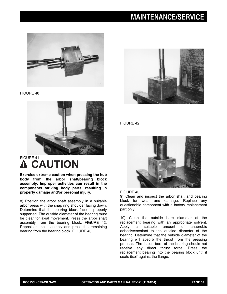 Caution, Maintenance/service | Multiquip RCC130H User Manual | Page 35 / 60