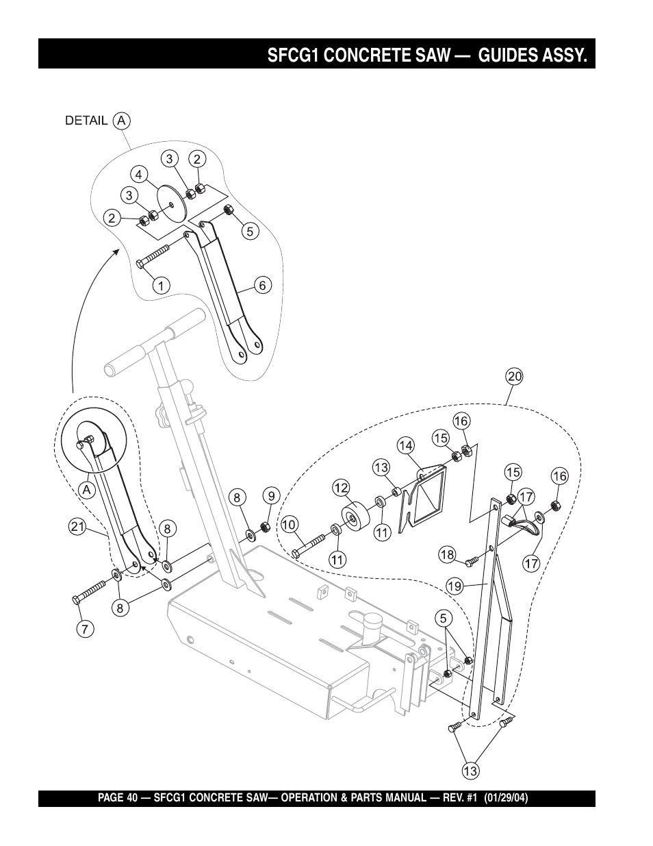 Sfcg1 concrete saw, Guides assy | Multiquip SFCG1 SERIES CE User Manual | Page 40 / 84