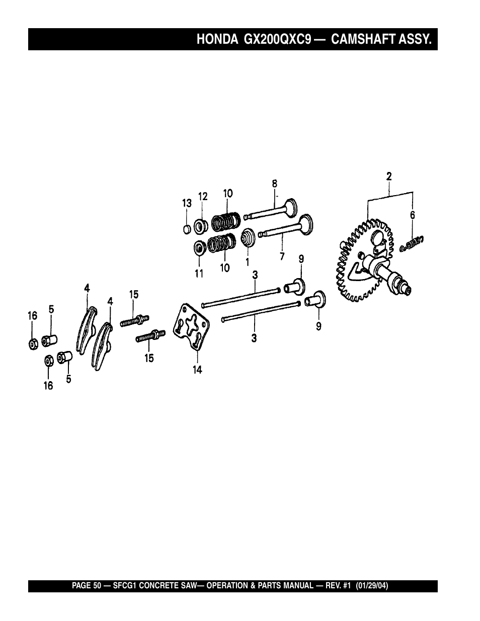 Honda gx200qxc9, Camshaft assy | Multiquip SFCG1 SERIES CE User Manual | Page 50 / 84