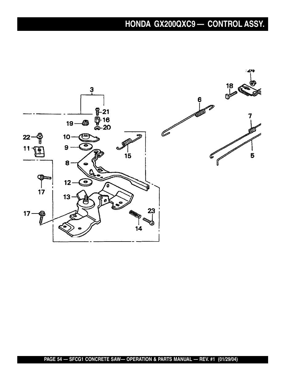 Honda gx200qxc9, Control assy | Multiquip SFCG1 SERIES CE User Manual | Page 54 / 84