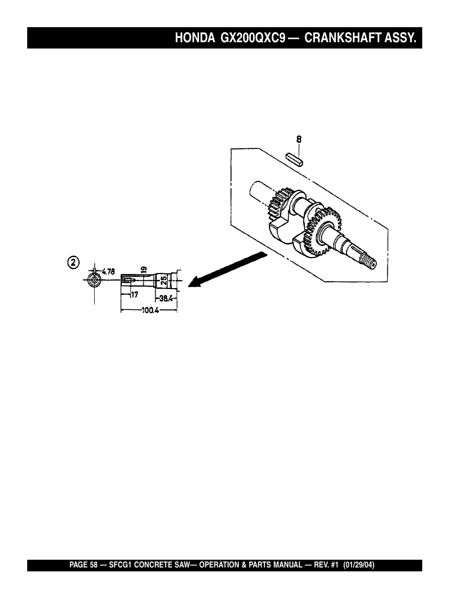 Honda gx200qxc9, Crankshaft assy | Multiquip SFCG1 SERIES CE User Manual | Page 58 / 84