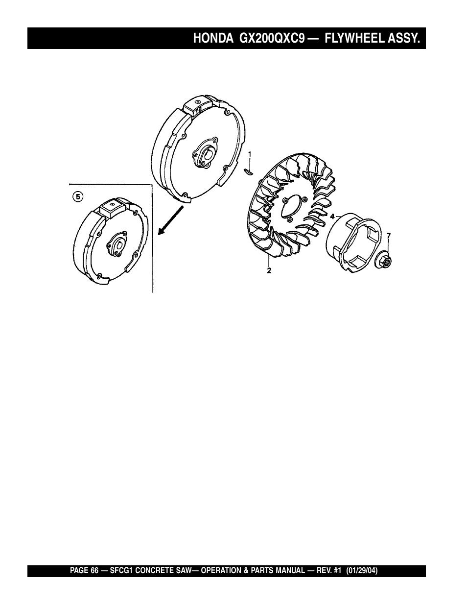 Honda gx200qxc9, Flywheel assy | Multiquip SFCG1 SERIES CE User Manual | Page 66 / 84