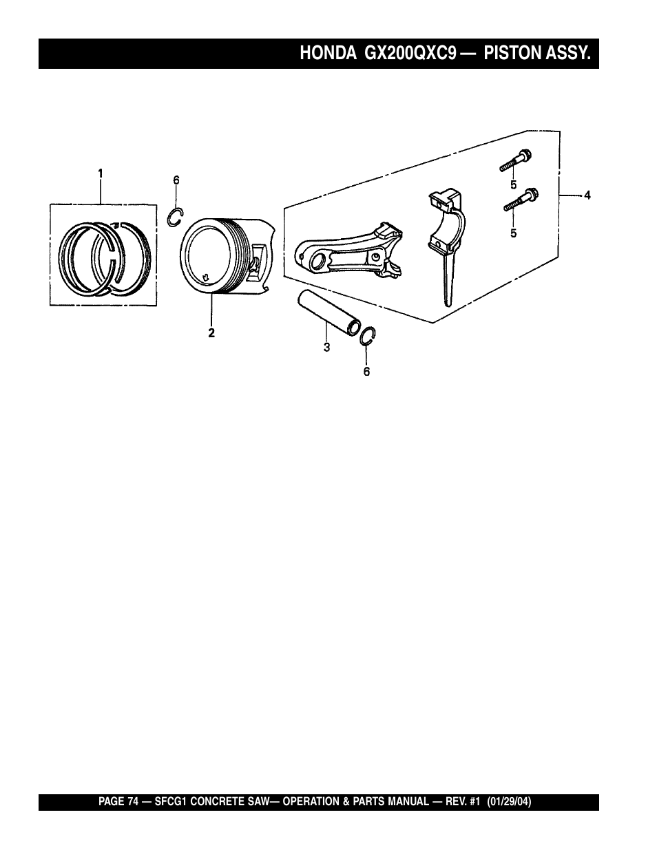Honda gx200qxc9, Piston assy | Multiquip SFCG1 SERIES CE User Manual | Page 74 / 84