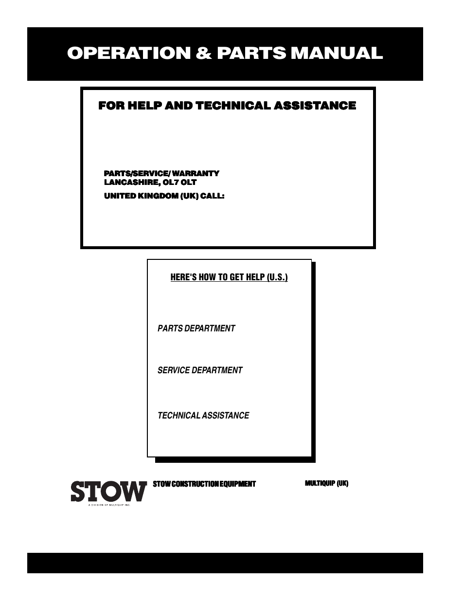 Operation & parts manual, For help and technical assist | Multiquip SFCG1 SERIES CE User Manual | Page 84 / 84