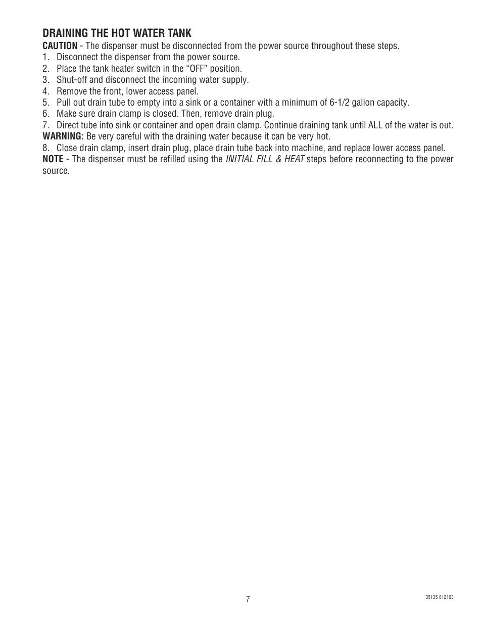 Draining the hot water tank | Bunn FMD-5 User Manual | Page 7 / 45
