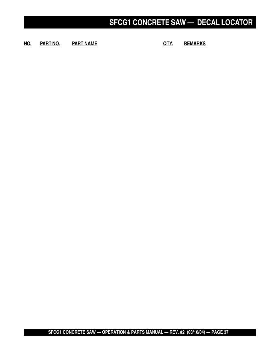 Sfcg1 concrete saw, Decal locator | Multiquip SFCG1 SERIES User Manual | Page 37 / 84