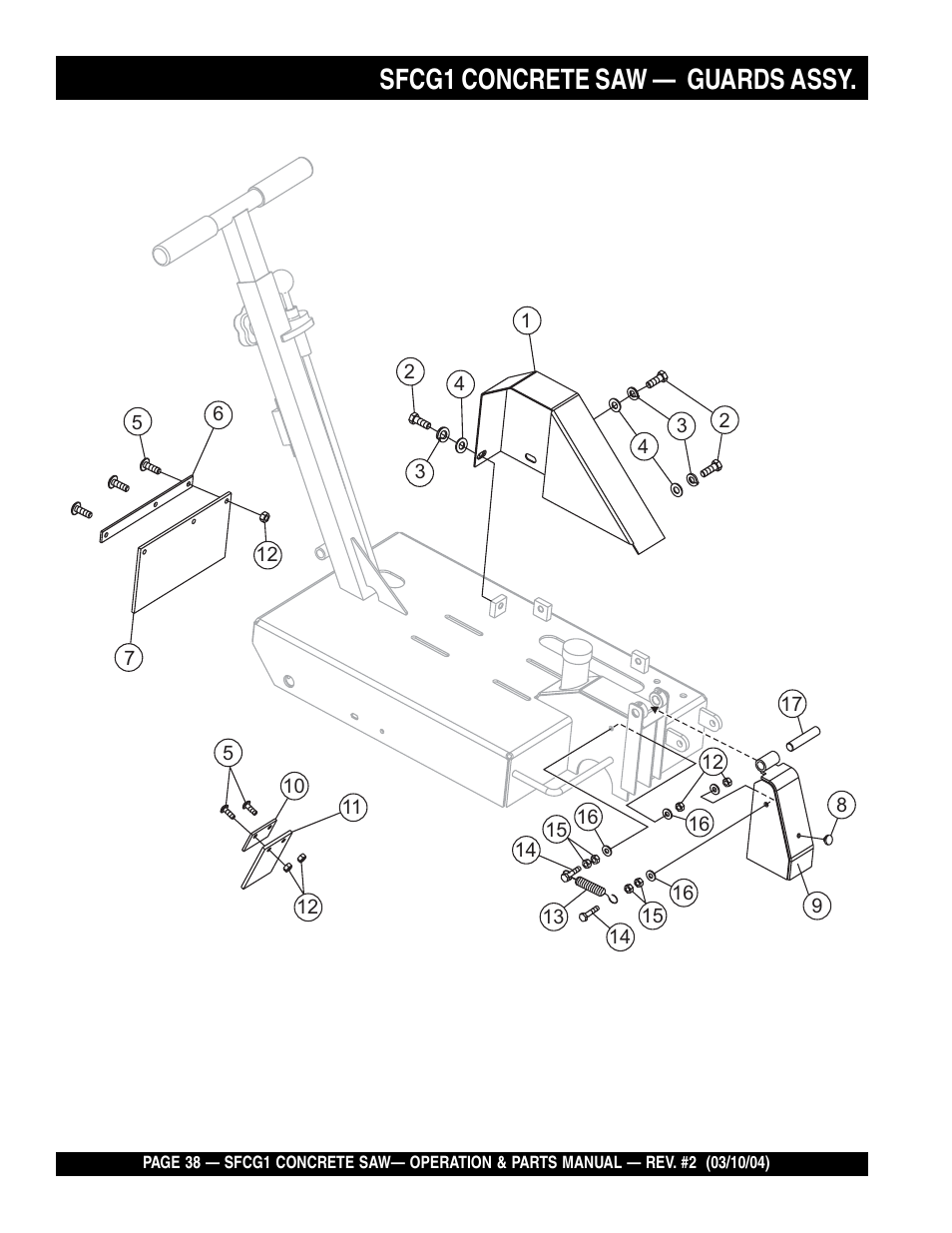 Sfcg1 concrete saw, Guards assy | Multiquip SFCG1 SERIES User Manual | Page 38 / 84