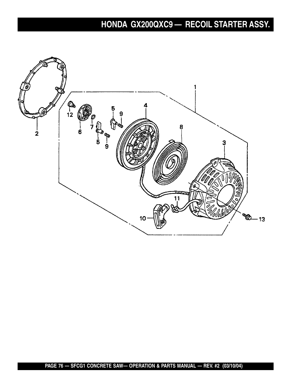 Honda gx200qxc9, Recoil starter assy | Multiquip SFCG1 SERIES User Manual | Page 76 / 84