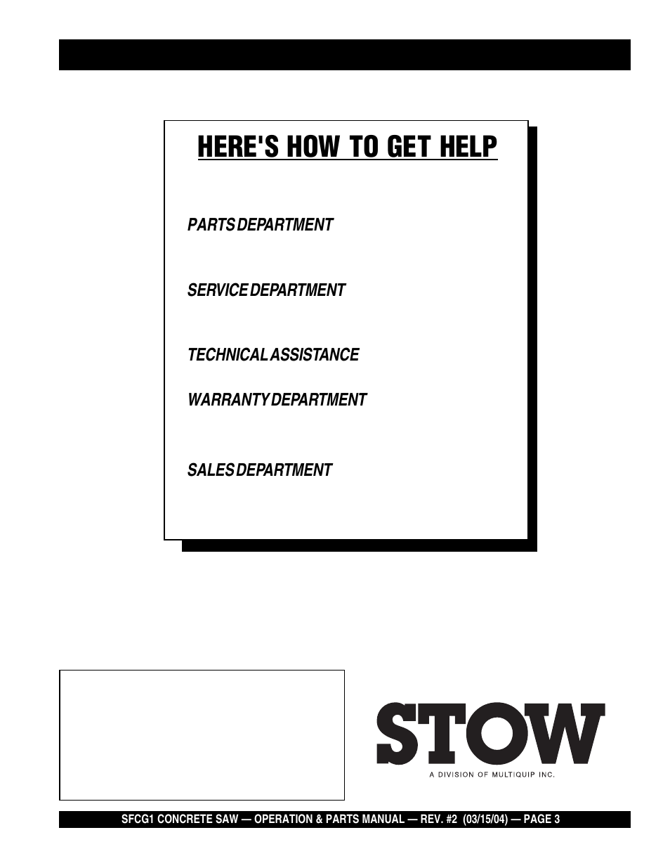Here's how to get help | Multiquip SFCG1 SERIES User Manual | Page 3 / 84