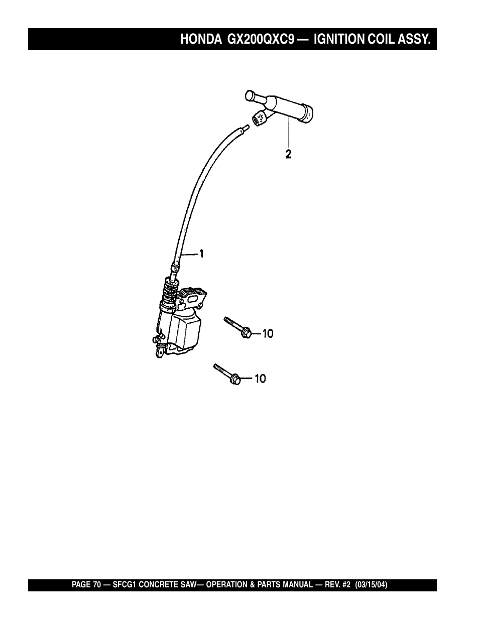 Honda gx200qxc9, Ignition coil assy | Multiquip SFCG1 SERIES User Manual | Page 70 / 84