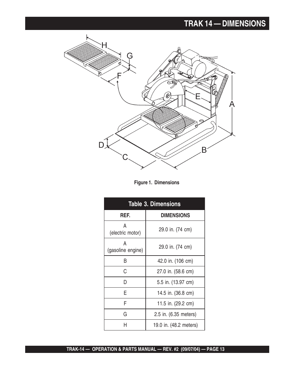 Trak 14 — dimensions | Multiquip MS1420E User Manual | Page 13 / 94
