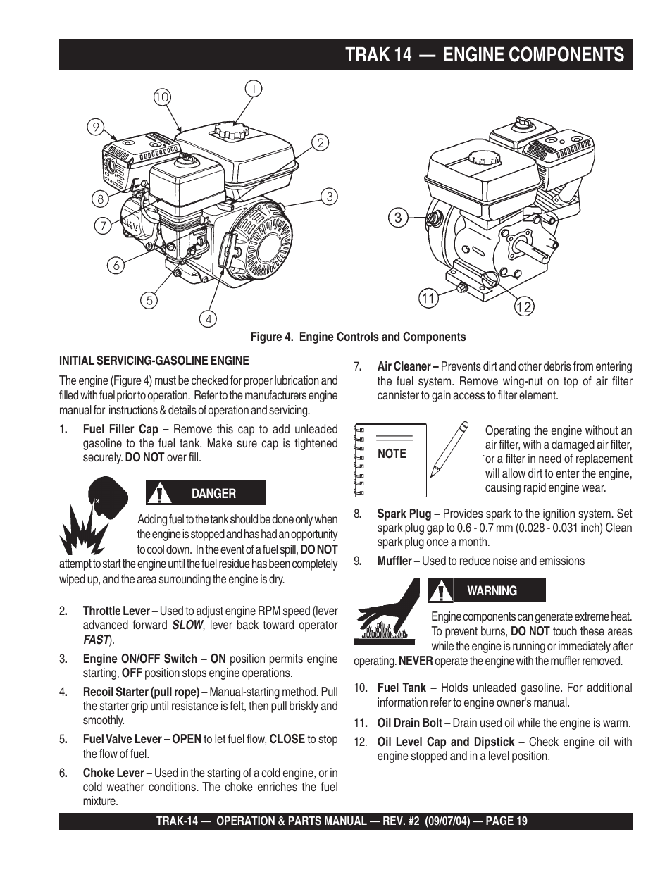 Trak 14 — engine components | Multiquip MS1420E User Manual | Page 19 / 94