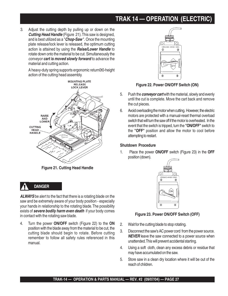 Trak 14 — operation (electric) | Multiquip MS1420E User Manual | Page 27 / 94