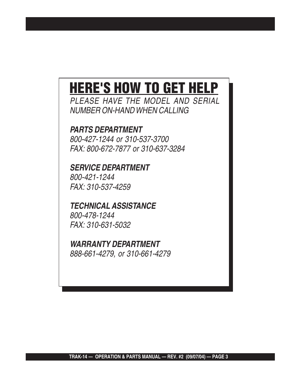 Here's how to get help | Multiquip MS1420E User Manual | Page 3 / 94