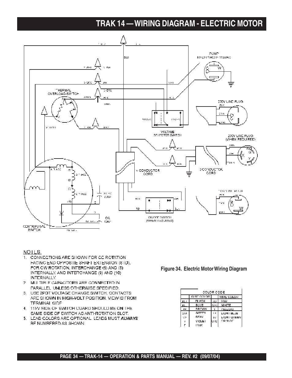 Trak 14 — wiring diagram - electric motor | Multiquip MS1420E User Manual | Page 34 / 94