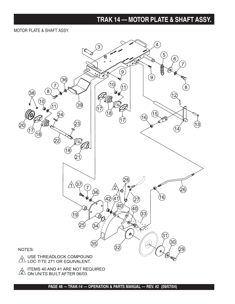Trak 14 — motor plate & shaft assy | Multiquip MS1420E User Manual | Page 48 / 94
