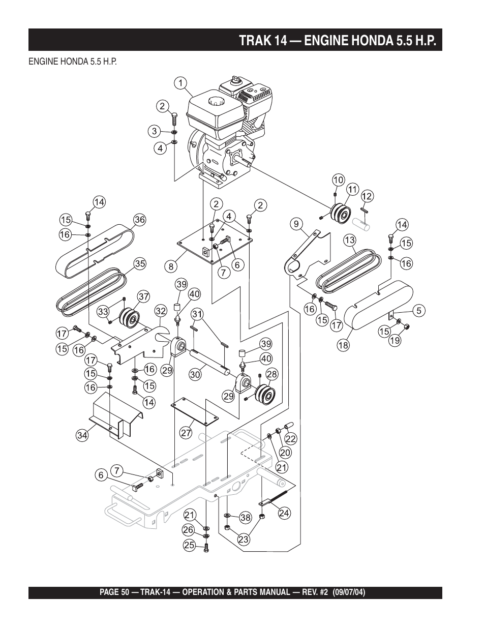 Trak 14 — engine honda 5.5 h.p | Multiquip MS1420E User Manual | Page 50 / 94