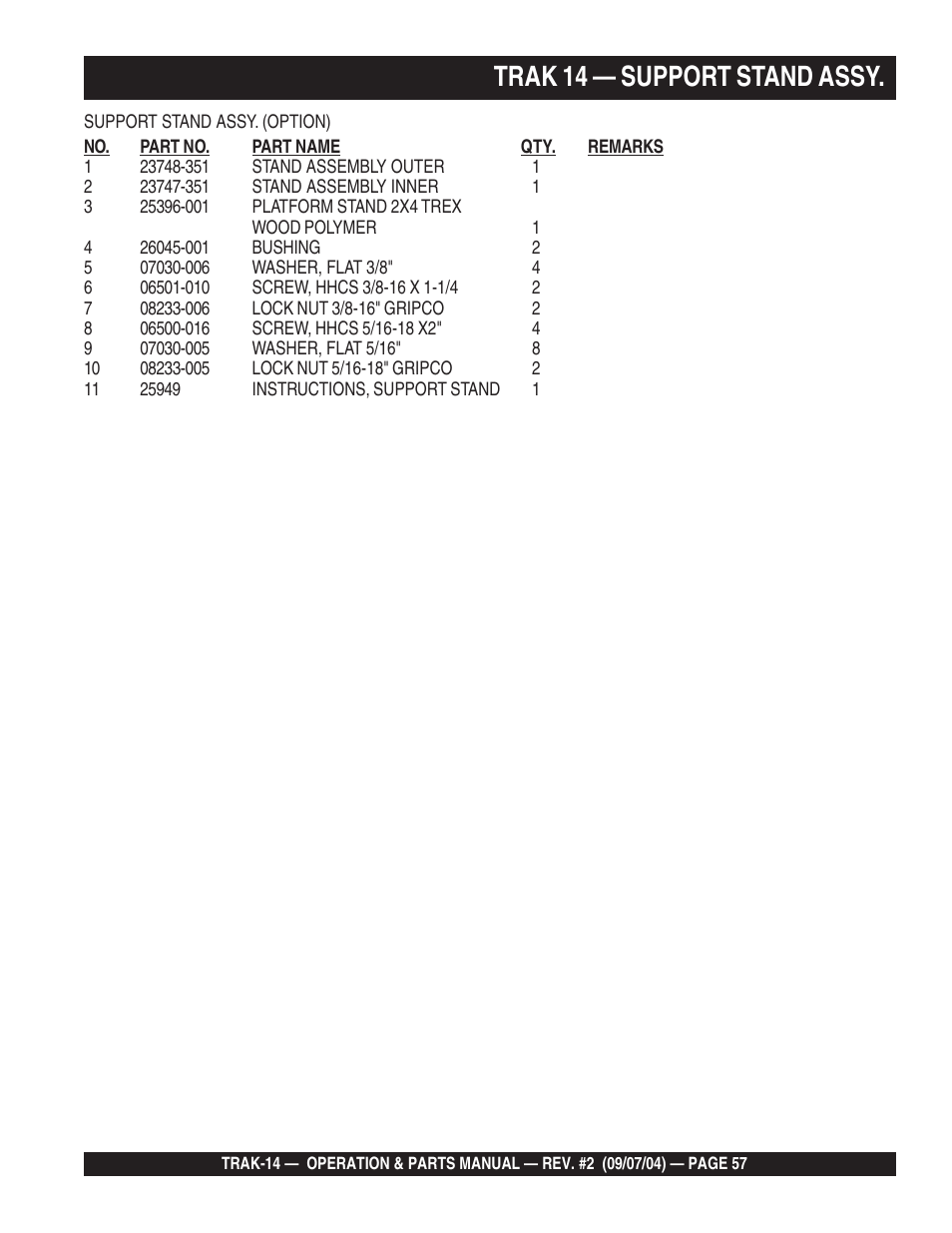 Trak 14 — support stand assy | Multiquip MS1420E User Manual | Page 57 / 94