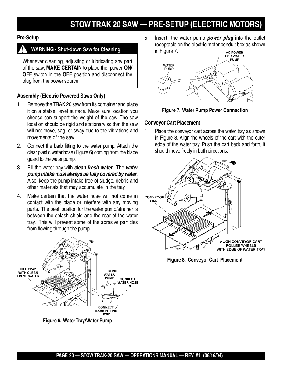 Stow trak 20 saw — pre-setup (electric motors) | Multiquip MS2050E1 User Manual | Page 20 / 40