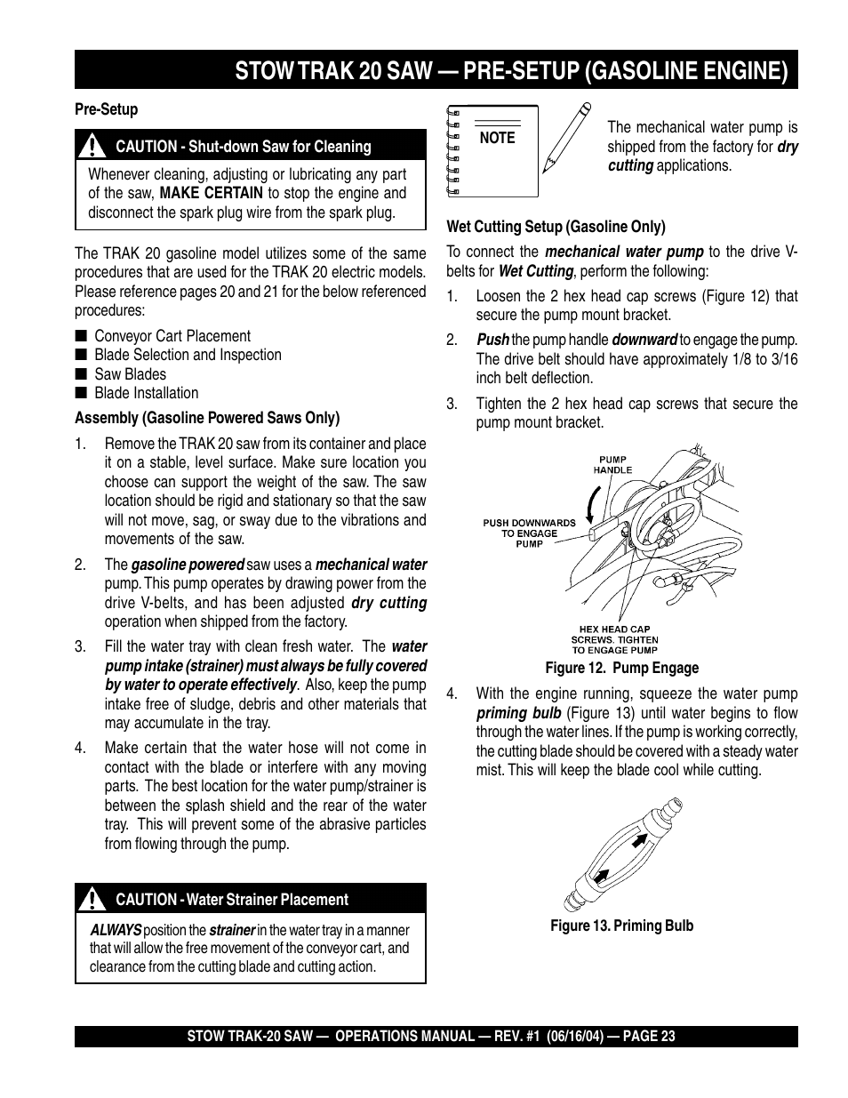 Stow trak 20 saw — pre-setup (gasoline engine) | Multiquip MS2050E1 User Manual | Page 23 / 40