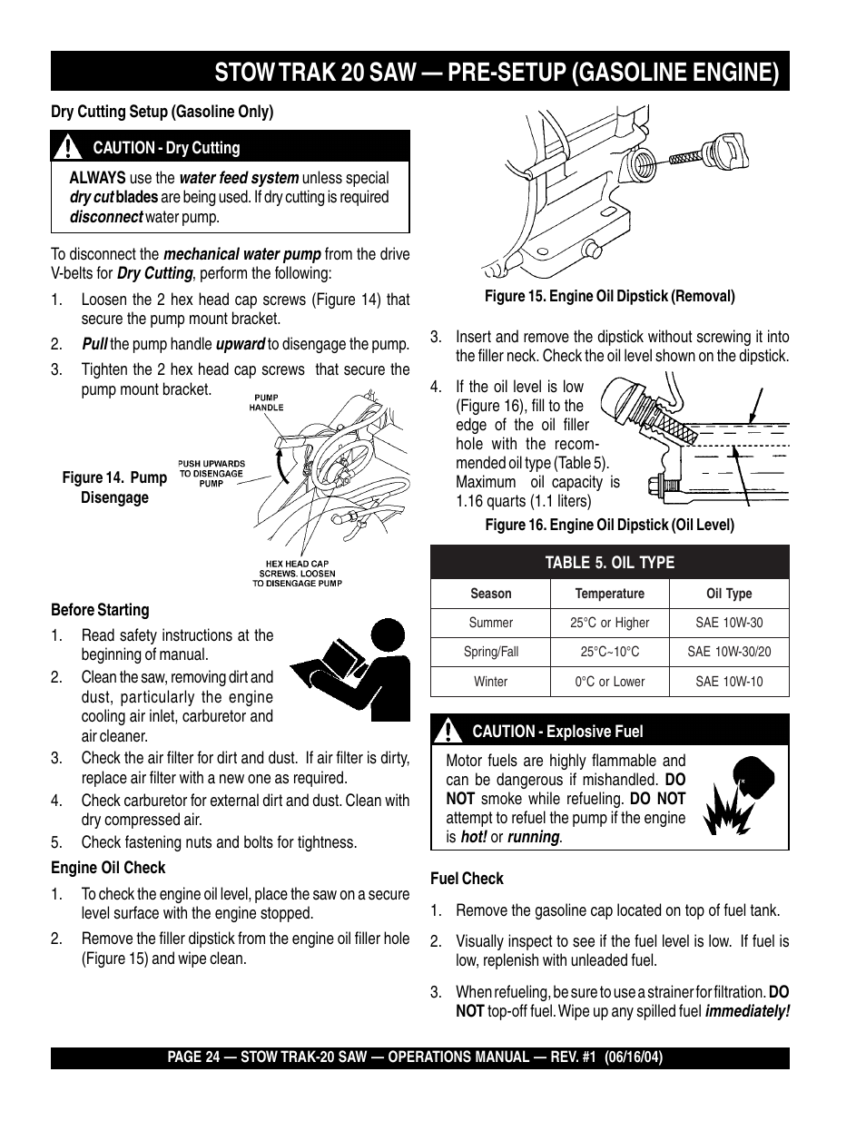 Stow trak 20 saw — pre-setup (gasoline engine) | Multiquip MS2050E1 User Manual | Page 24 / 40