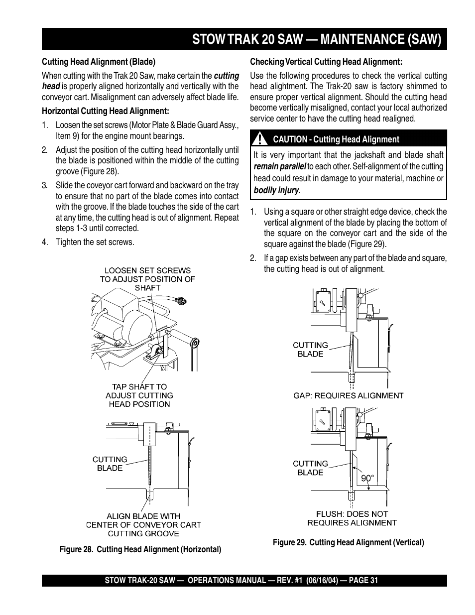 Stow trak 20 saw — maintenance (saw) | Multiquip MS2050E1 User Manual | Page 31 / 40