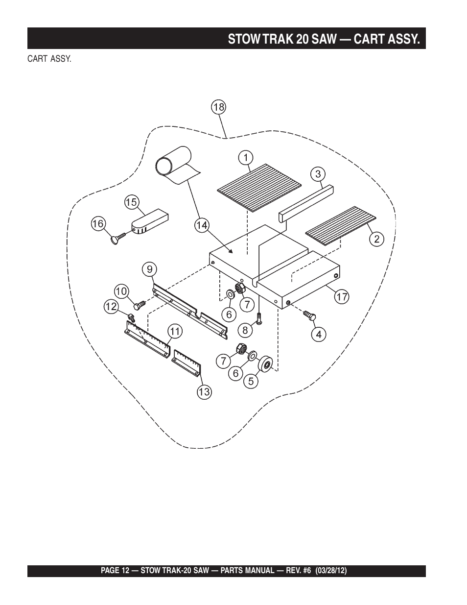Stow trak 20 saw — cart assy | Multiquip MS2090HP User Manual | Page 12 / 64