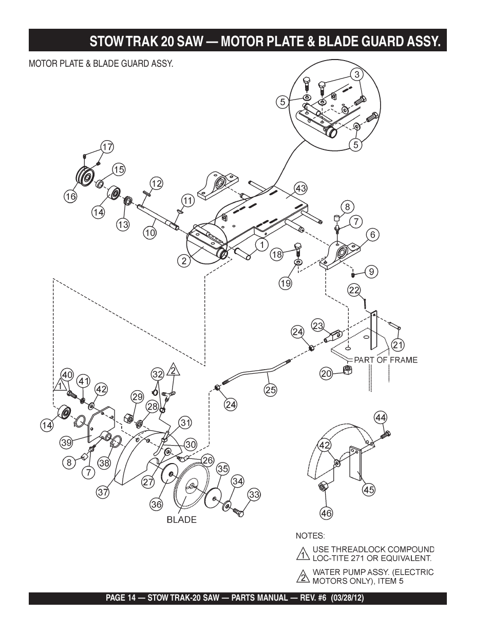 Stow trak 20 saw — motor plate & blade guard assy | Multiquip MS2090HP User Manual | Page 14 / 64